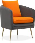 Modern Upholstered Barrel Accent Chair with Back Cushion, Two-Tone Fabric Single Armchair for Bedroom and Living Room