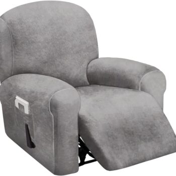 Stretch Velvet Recliner Chair Slipcover Set, Soft Single-Seat Furniture Protector with Thick Fabric and Washable Design