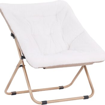 Plush Faux Fur Saucer Chair, Oversized Folding Lounge Seat with Metal Frame for Kids, Teens, Adults and Indoor Relaxation