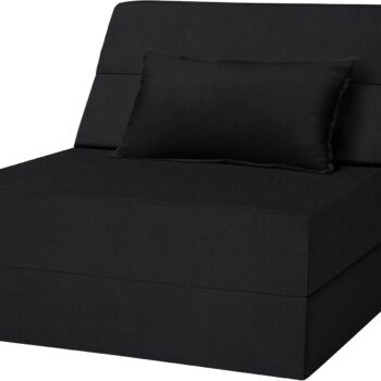 Five-in-One Folding Sleeper Chair, Velvet Convertible Sofa Bed with Pillow and Washable Mattress for Home and Guest Use