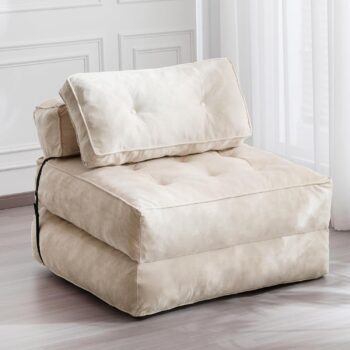Velvet Folding Sofa Bed Chair with Pillow, Convertible Tufted Floor Sleeper for Living Room, Guest Room and Lounge Areas