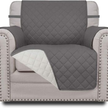 Reversible Chair Slipcover, Water-Resistant Furniture Protector with Elastic Straps for Pets, Children and Everyday Use