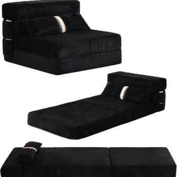 Foldable Futon Sofa Bed Chair with Pillow, Single Sleeper Seat and Floor Mattress for Living Room and Guest Room