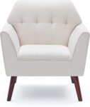 Mid-Century Linen Accent Armchair, Button-Tufted Upholstered Reading Seat for Bedroom, Living Room and Lounge Areas