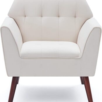 Mid-Century Linen Accent Armchair, Button-Tufted Upholstered Reading Seat for Bedroom, Living Room and Lounge Areas