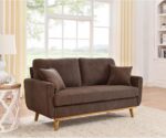 Sofa with Solid Wood Frame and Tapered Legs, 2 Seat Upholstered Couch with Vertical Channel Texture and Flared Arms, Compact Modern Living Room (Brown)