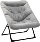 Oversized Folding Saucer Chair, Soft Faux Fur Lounge Seat with Metal Frame for Bedroom, Dorm, Reading and Relaxation