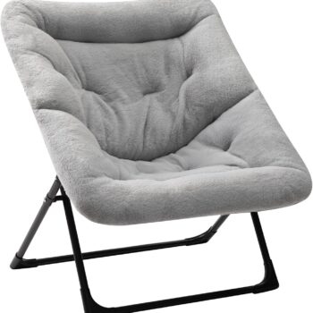Oversized Folding Saucer Chair, Soft Faux Fur Lounge Seat with Metal Frame for Bedroom, Dorm, Reading and Relaxation