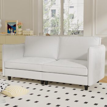 74" Sturdy Solid Wood Frame  Sofa, Modern Couch with Easy Assembly, Loveseat with Armrest Pockets for Small Spaces​​, Beige