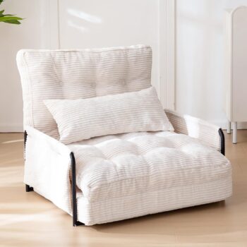 Adjustable Floor Sofa Bed with Pillow, Five-Position Folding Lounge Chair with Armrests for Reading, Gaming and Resting