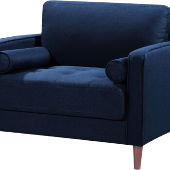 Classic Upholstered Armchair with Deep Blue Fabric, Elegant Single Seat for Living Room and Bedroom