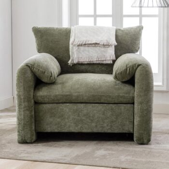 Oversized Chenille Armchair, Modern Upholstered Single Lounge Sofa for Living Room, Bedroom and Comfortable Seating