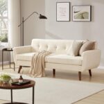 77.2" W Linen Sofa Couch,  Decor Loveseat Couches for Living Room, Button Tufted Upholstered Small Couch for Bedroom, Solid, and Easy to Install Love Seats Furniture, Beige