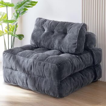 Foldable Sofa Bed Chair with Pillow, Convertible Sleeper Lounge with Back Support, Portable Floor Mattress Couch for Living Room and Bedroom