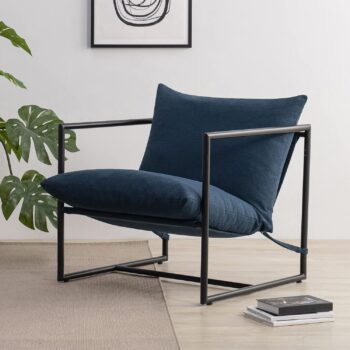 Metal Frame Sling Accent Chair with Soft Foam Cushion, Contemporary Single Lounge Seat for Indoor Relaxation