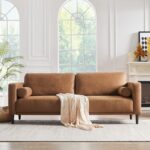 Sofa Couches, 79”  Couch, thable Faux Leather Couch with Upholstered Cushions/Pillows, 3-Seat Sofas & Couches, for Living Room Apartment Office, Brown