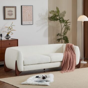 82 Inches Sofa Couch, Cozy 3-Seater, Boucle Fabric, Wood Frame, Beige
