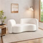 68.9" Curved Sofa with Solid Wood Frame, Beige Couch with  Upholstery, Easy Assembly and Easy Care, Modern Loveseat Couch for Living Room, Bedroom, Office, Hotel, Cafe