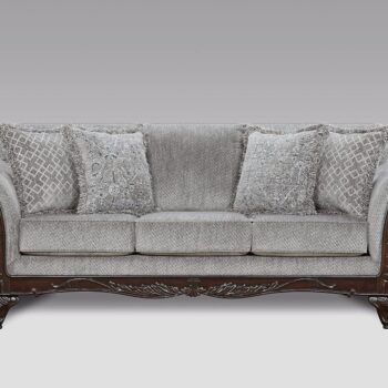 Carved Wood Frame Sofa, Gray