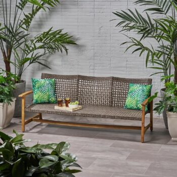 Solid Wood 3 Seater Sofa in Natural Finish –  Comfort for Living Room, Lounge, Patio – Durable and Stylish Piece