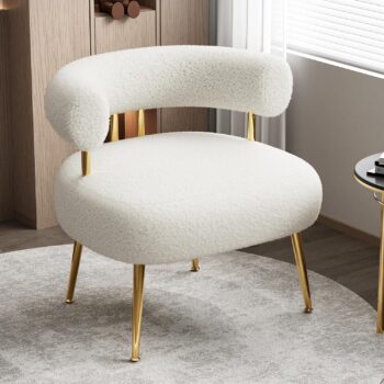 Round Boucle Accent Chair with Soft Upholstery, Plush Barrel Armchair for Small Spaces, Bedroom, Living Room and Reading Corner
