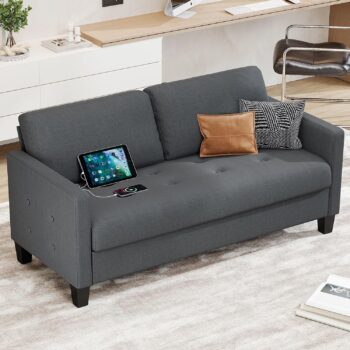 Comfy Loveseat Sofa Small Grey Couch, Small Love Seat Bedroom,  Couches Living Room Dorm Office, 2 Seater Couch Deep Seat Sofas, 57”W (Dark Grey (Loveseat))