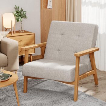 Mid-Century Upholstered Accent Armchair, Modern Wood Frame Lounge Seat for Living Room, Bedroom and Reception Areas
